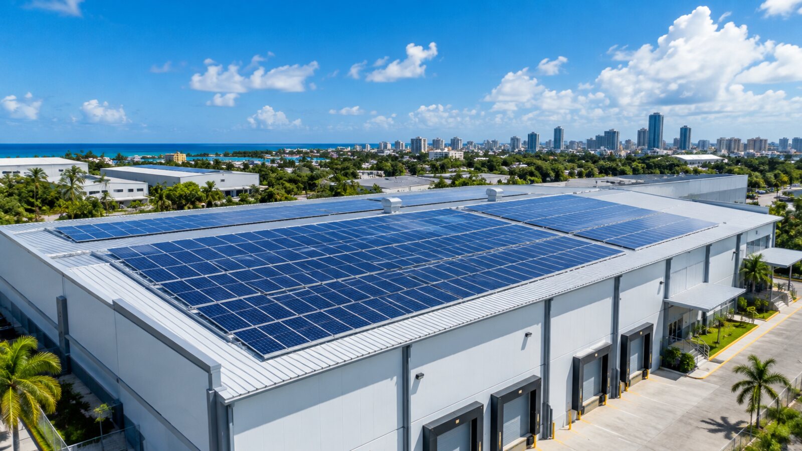 Nave industrial con techo solar